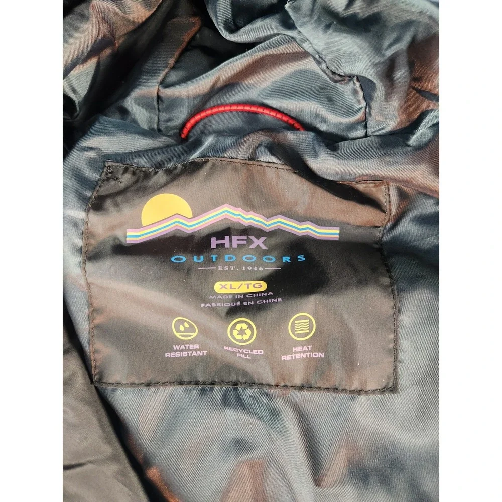 NEW! HFX Outdoors Men's Quilted Water Resistant Puffer Coat Hooded Black XL